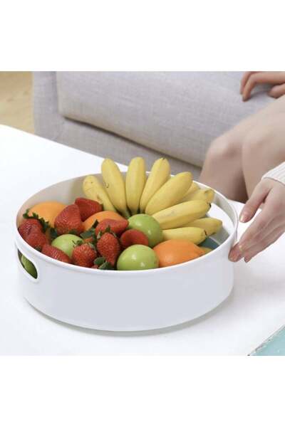 PUFO rotating tray organizer for refrigerator or cabinet with non-slip surface, 22 cm, white