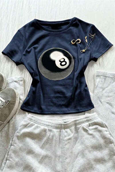 Karakedi Синій більярд 8 номер Y2K з короткими рукавами