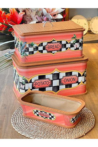 ROSSEV Paradise 3-Piece Wooden Bread Pot Potato & Onion Storage Container