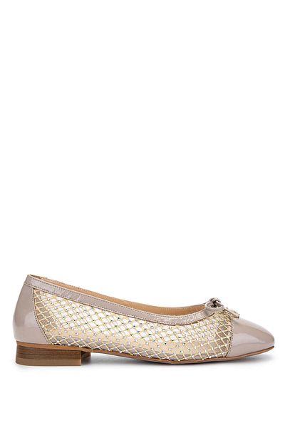 Tamer Tanca Women's Leather & Textile Beige Ballerina Shoes