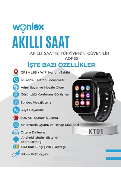 wonlex Akıllı Çocuk Saati Sim Kartlı 4G Görüntülü Arama Su Geçirmez GPS Tam Konumlu Wifi KT01
