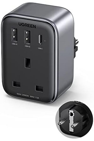 Ugreen محول شاحن سفر 4 في 1 بقوة 30 وات يدعم الأجهزة المزودة بمقابس الإمارات العربية المتحدة/المملكة العربية السعودية/المملكة المتحدة للاستخدام في منافذ النوع C