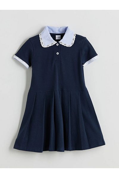 LC Waikiki Lcw Kids Indigo Polo Neck Short Sleeve Girl Dress