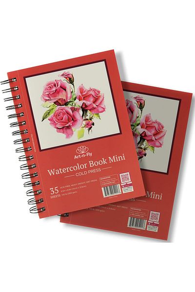 Art-n-Fly Set of 2 watercolor drawing notebooks, A5,300 g/m², 35 sheets, spiral bound,white paper, 21,50x14 cm