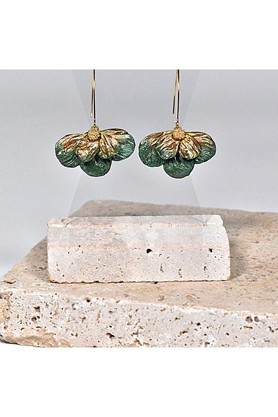 NARRU NARRU handmade earrings, flower-shaped, green and gold, Milena 13
