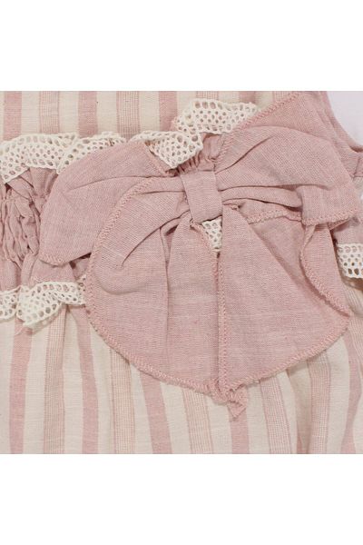 bebegen Baby Girl Powder Ecru Drawstring Bow Elastic Muslin Jumpsuit