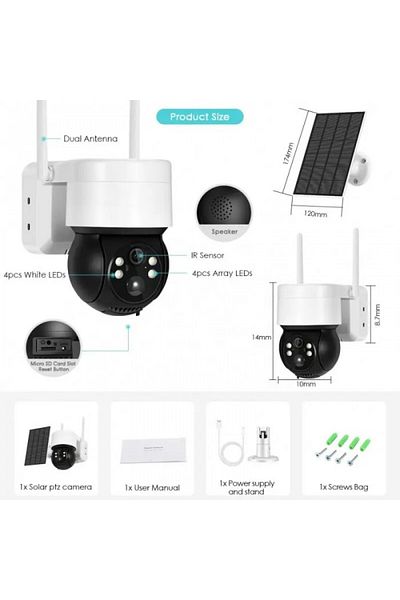 dalimag Camera de Supraveghere, Panou Solar , JT-8258T, Rezistenta la Ploaie si Praf, Wifi IP66