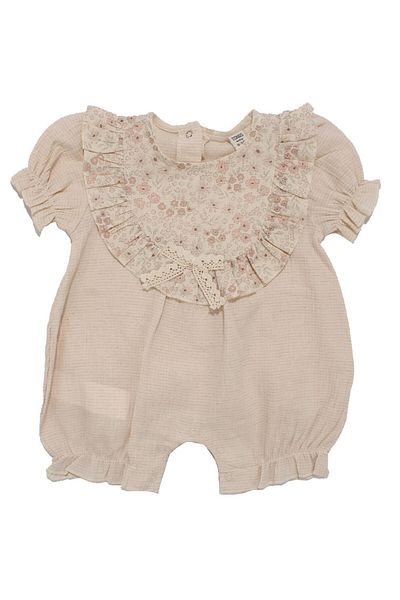 bebegen Baby Girl Beige Floral Patterned Ruffle Collar Jumpsuit
