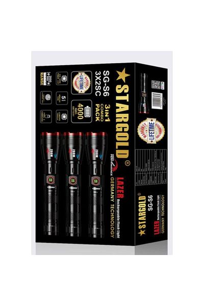 Generic STARGOLD 3-in-1 Rechargeable Flashlight Set, Laser Beam, 400m Range, LED Torch