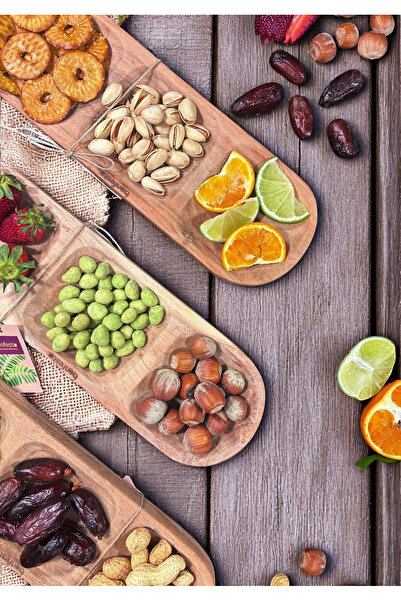 bonfesto Set of 3 Acacia Wood Serving Trays, 3 Compartments, for Snacks, Fruits, Nuts, 30x10x2.5 cm