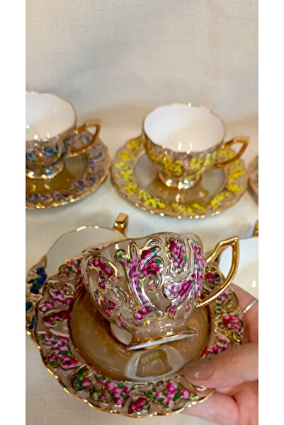 BY.RAYKA PORSELEN El Dekor Bi̇hter Porcelain Hand Painting Cup Set