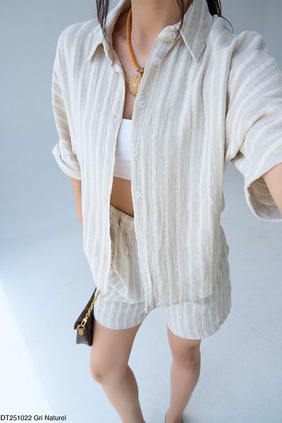 My Blog Gray - Natural Shirt Shorts Set - 251022