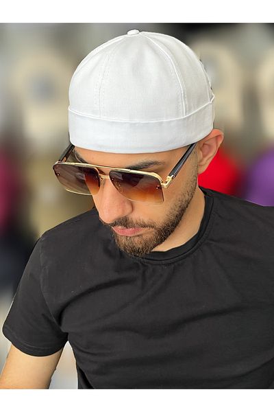 ZERAMİNE White Docker Hat 100% Cotton Adjustable Velcro