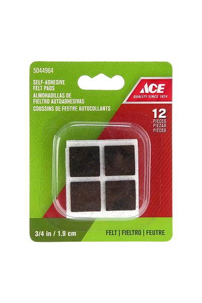 ACE 12-Piece Self-Adhesive Self-Leveling Square Protective Felt Pads Brown 1.9cm