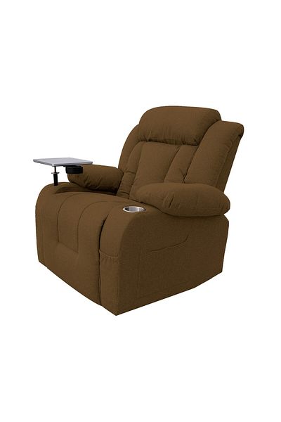 BACK COMFORT Linen Rocking & Rotating Recliner Chair with Laptop Table & Cups Holder - Brown - ComfortNest PLUS