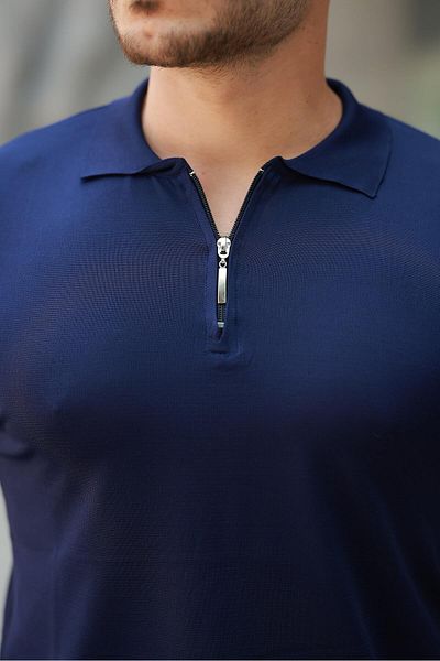 comstar Ανδρικό μπλουζάκι με μισό φερμουάρ Basic Skinny Navy Polo Collar