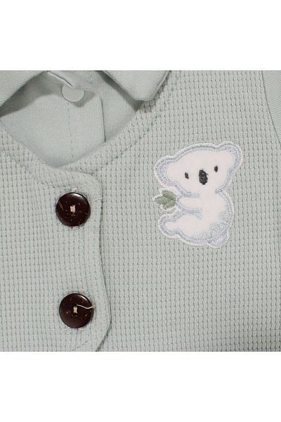 bebegen Baby Boy Green Koala Patterned Jumpsuit with Vest