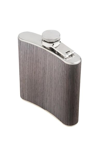 BRYNNBERG Metal pocket bottle, Brynnberg, for strength, 177 ml, wood imitation, Brown
