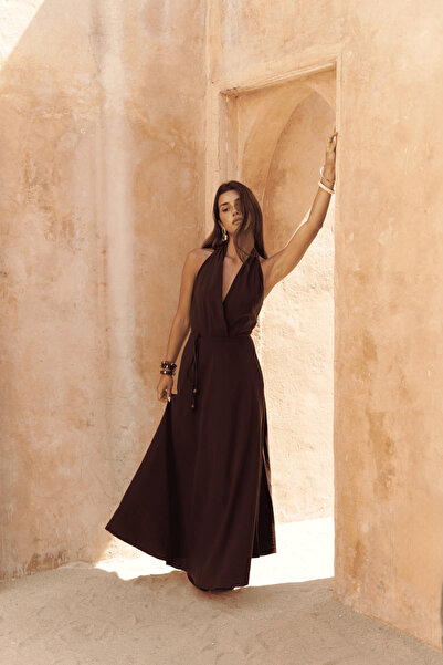 BOHEMAİ Μακρύ φόρεμα Rhonsa με κορδόνια μπορντό