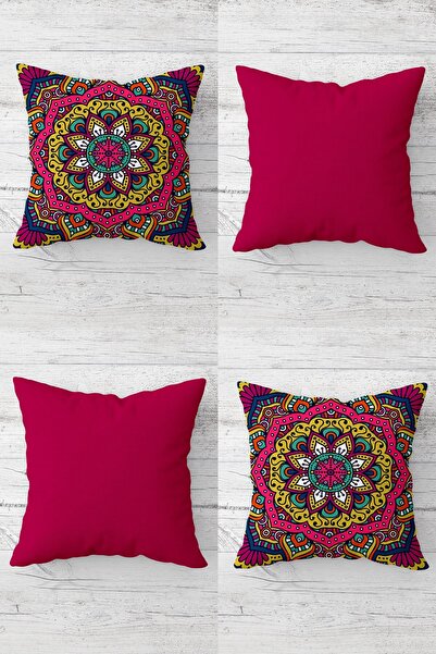 MENTEŞ HOME Σετ μαξιλαροθήκης καναπέ με έθνικ σχέδιο φούξια με κρυφό φερμουάρ...