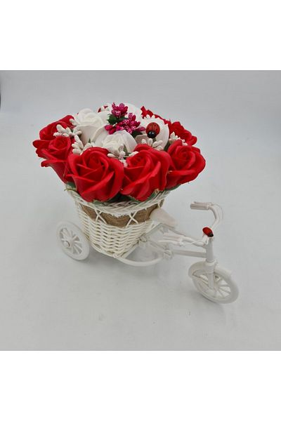 dalimag Aranjament floral trandafiri "Bicicleta cu flori zambarete", flori de sapun, rosu cu alb, Dalimag, 3