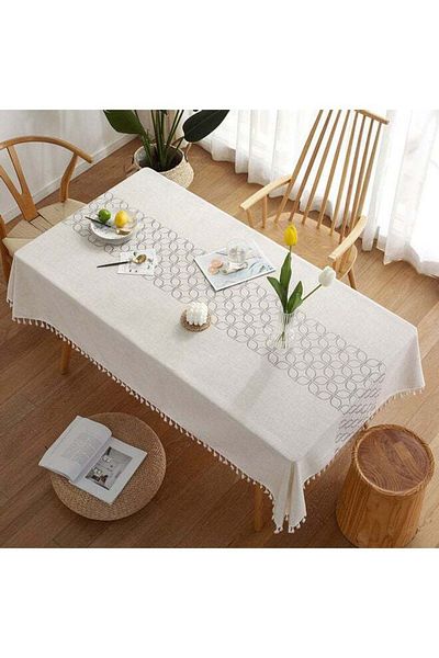 Generic مفرش طاولة XiuWoo مزين بشراشيب دانتيل، أبيض/أسود، 100×160 سم