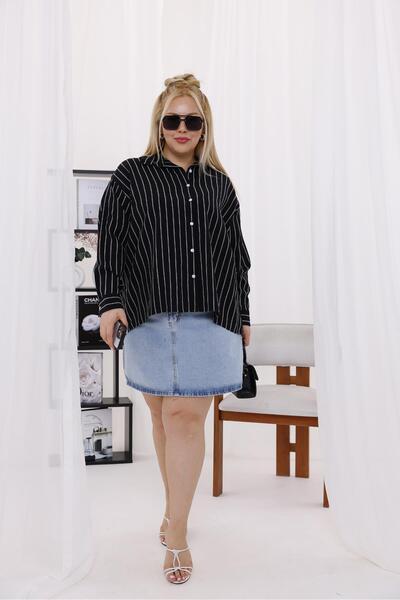 Siyezen Plus Size Striped Oversize Shirt