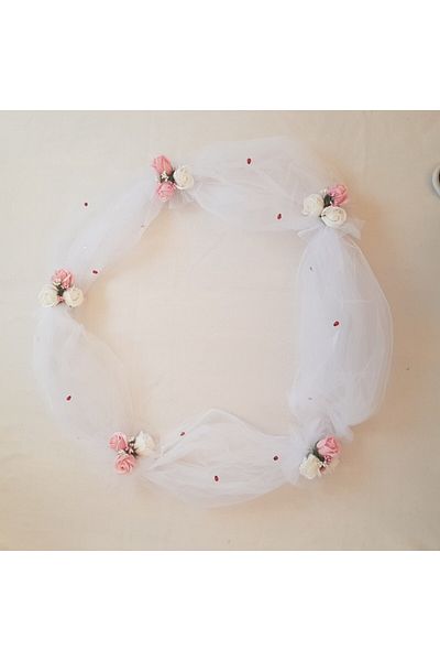 dalimag Tul pentru decor cristelnita, 15 trandafiri sapun roz si albi, 231 cm