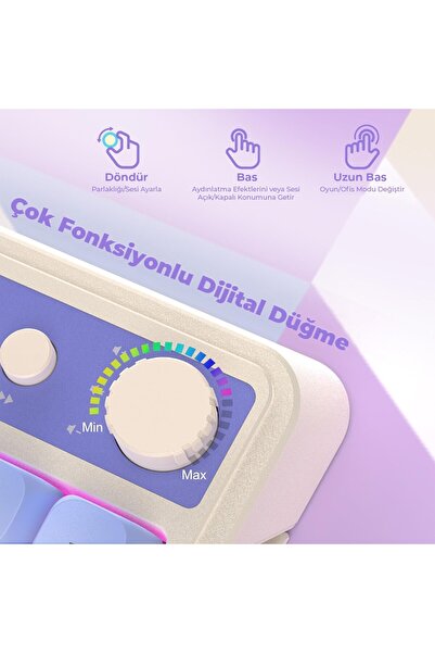 Aula S99 Retro Rgb Gaming 3 Modlu Bluetooth/2.4ghz/usb-c Kablosuz Makrolu Türkçe Q Klavye Mavi