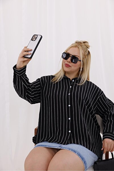 Siyezen Plus Size Striped Oversize Shirt
