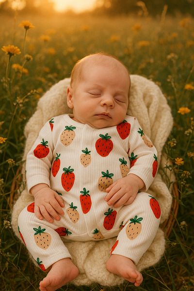 ANNELIESSE BABY Strawberry Pattern Front Snap Jumpsuit