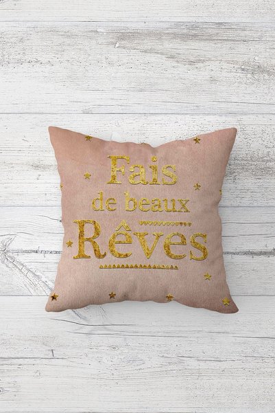 MENTEŞ HOME Fais De Baux Reves Written Combination Hidden Zippered Throw Pillow Cover Sofa Pillow Case Set (4Pcs)