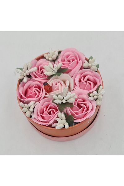 dalimag Floral arrangement 7 roses round box, soap flowers, red, 11x9x6 cm
