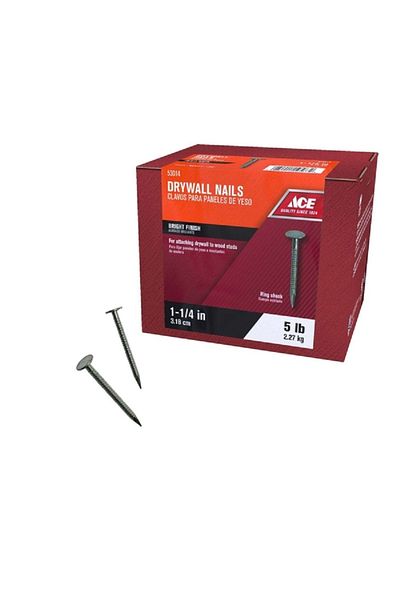 ACE Bright Finish Ring Shank Flat Head Drywall Nails Silver 1.25inch