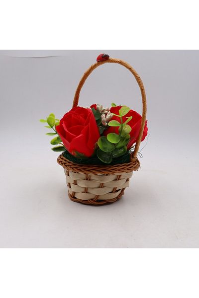 dalimag Floral Arrangement, Rose Basket, 3 Red Soap Roses