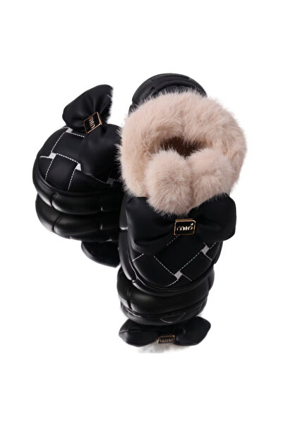 Generic Fur-lined boots for children, thick soles, for indoors and outdoors, size 30-31, Black