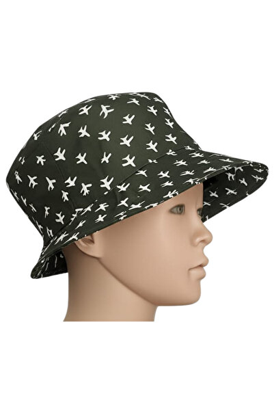 Kitti Children's Airplane Patterned Wide Brim Summer Fedora Hat – Sunscreen, Cotton 52cm