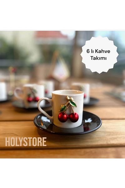 holy 6-Piece Coffee Cup Set Cherry Motif Decorative 6-Piece Cup Set