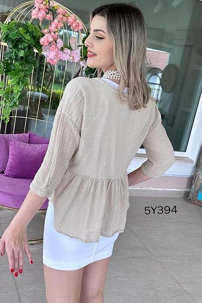 İnce Topuk Front Tie Linen Cardigan 5Y394