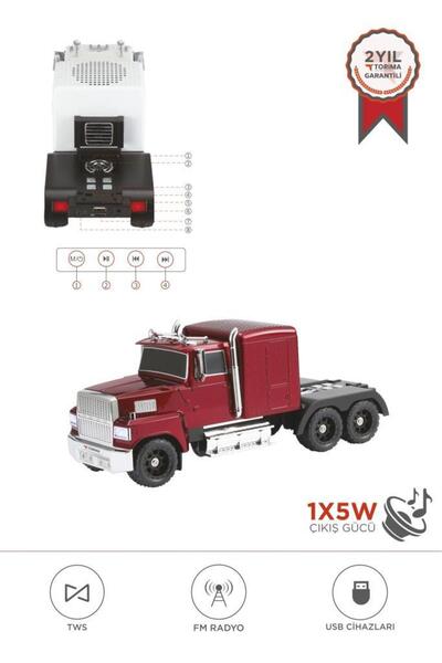 Torima Bluetooth Hoparlör Tır Tasarımlı FM AUX USB Destekli Speaker D50 Kırmızı