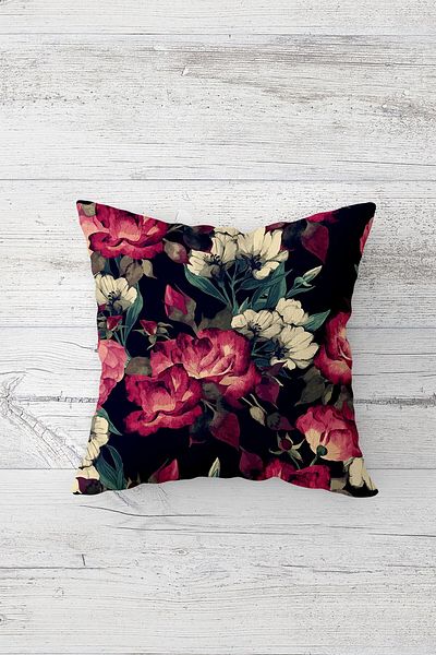 MENTEŞ HOME Set de huse de pernă cu fermoar ascuns vintage cu model de buchet de trandafiri (4 bucăți)