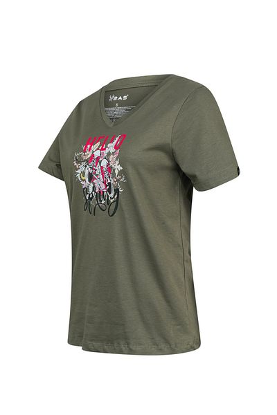 2AS Tricou pentru femei cu decolteu în V cu imprimeu Alone 402