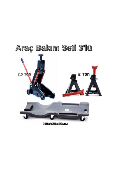 Worldforce 2,5 Ton SUV Kriko ve Araç Altı Yatma Tahtası ve Araç Besleme Sehpa...