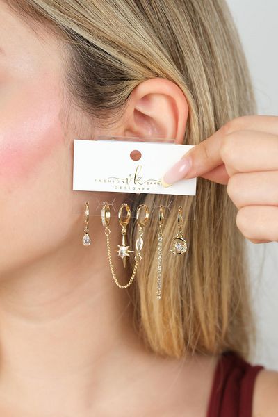 Jack Ferrero Gold Women's Steel 6-Piece Earring Set