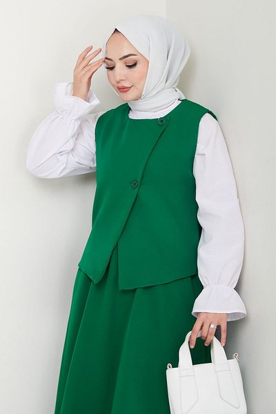 InStyle Asymmetric Vest Double Suit Emerald Green