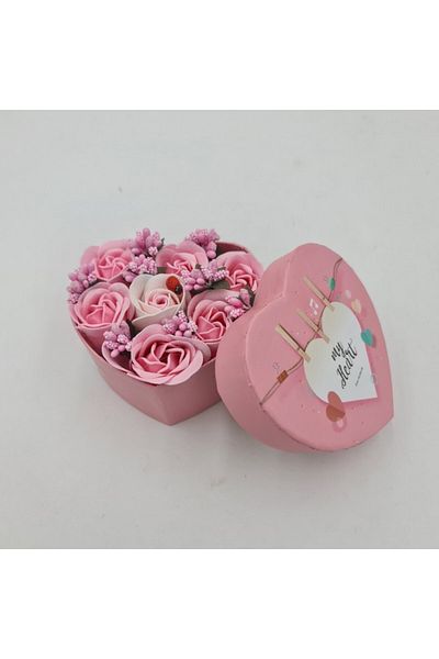 dalimag Aranjament floral 7 trandafirii cutie inima , flori de sapun, roz, alb, 11x9x6 cm