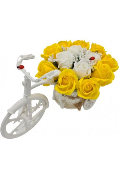 dalimag Aranjament floral trandafiri "Bicicleta cu flori zambarete", flori de sapun, galben cu alb, Dalimag,