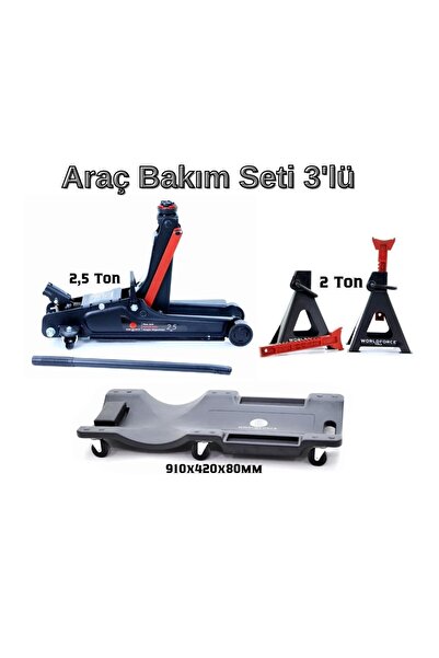 Worldforce 2,5 Ton Kriko ve Araç Altı Yatma Tahtası ve Araç Besleme Sehpası 3...