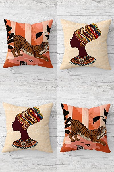 MENTEŞ HOME Комплект от 4 калъфки за възглавници за диван с леопардов мотив и...