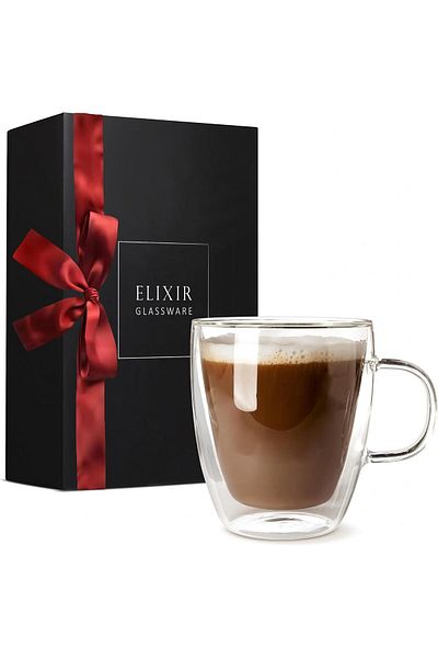 Elixir Glassware Cană termorezistentă din sticlă barosilicat, Elixir Glassware, perete dublu, 470 ml